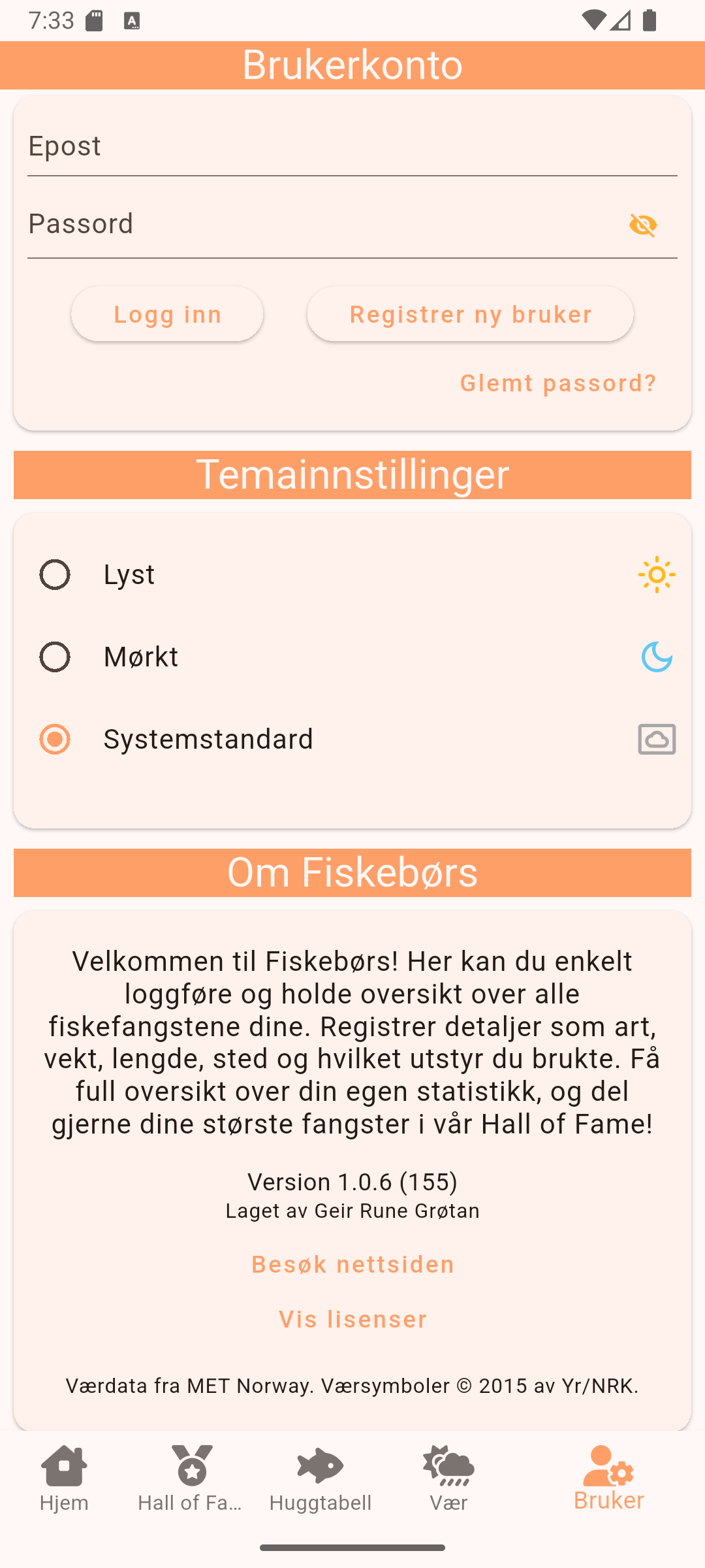 Innstillinger og konto